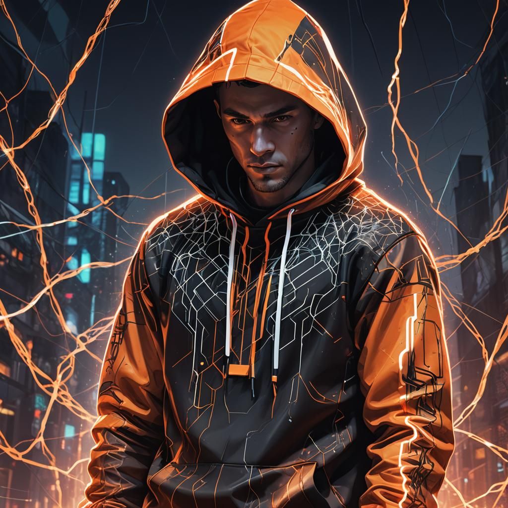 Man in Hoodie: Futuristic Digital Art