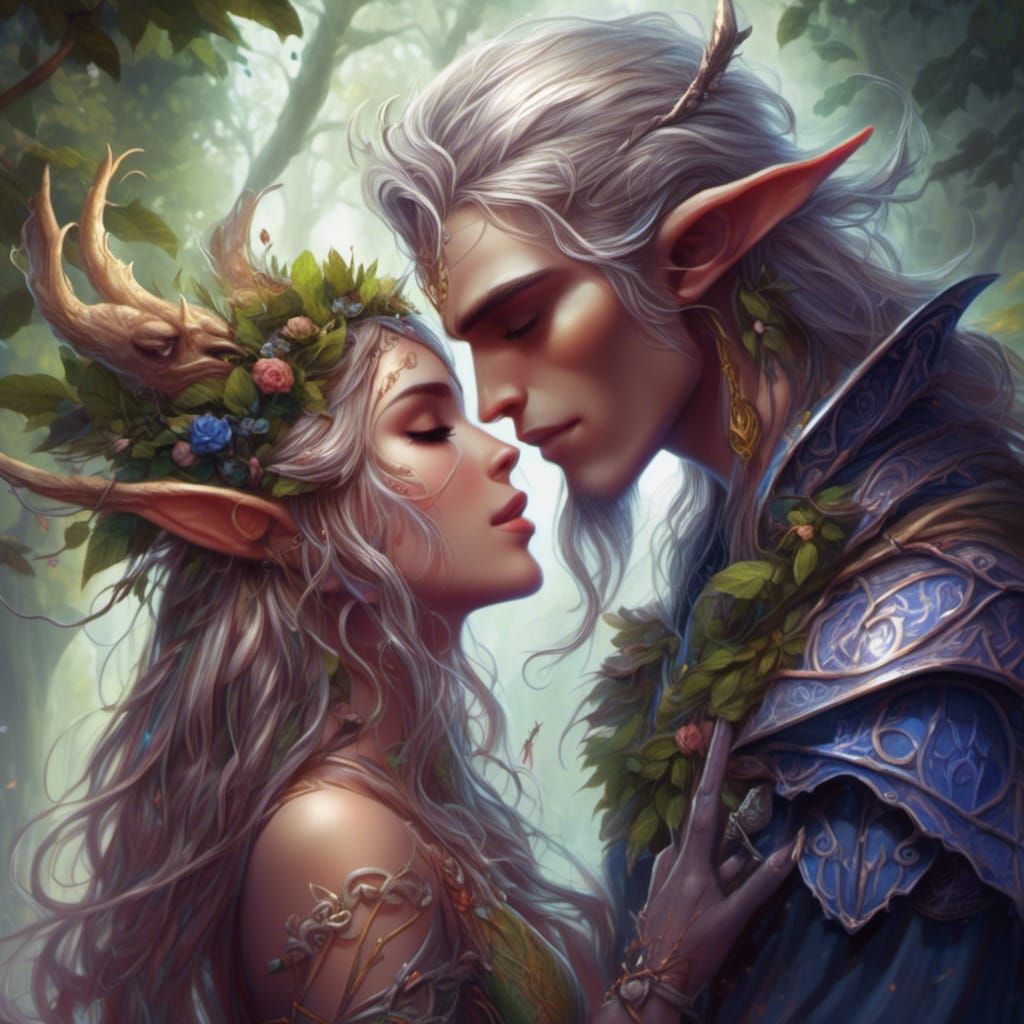 Elvish Couple About to Kiss