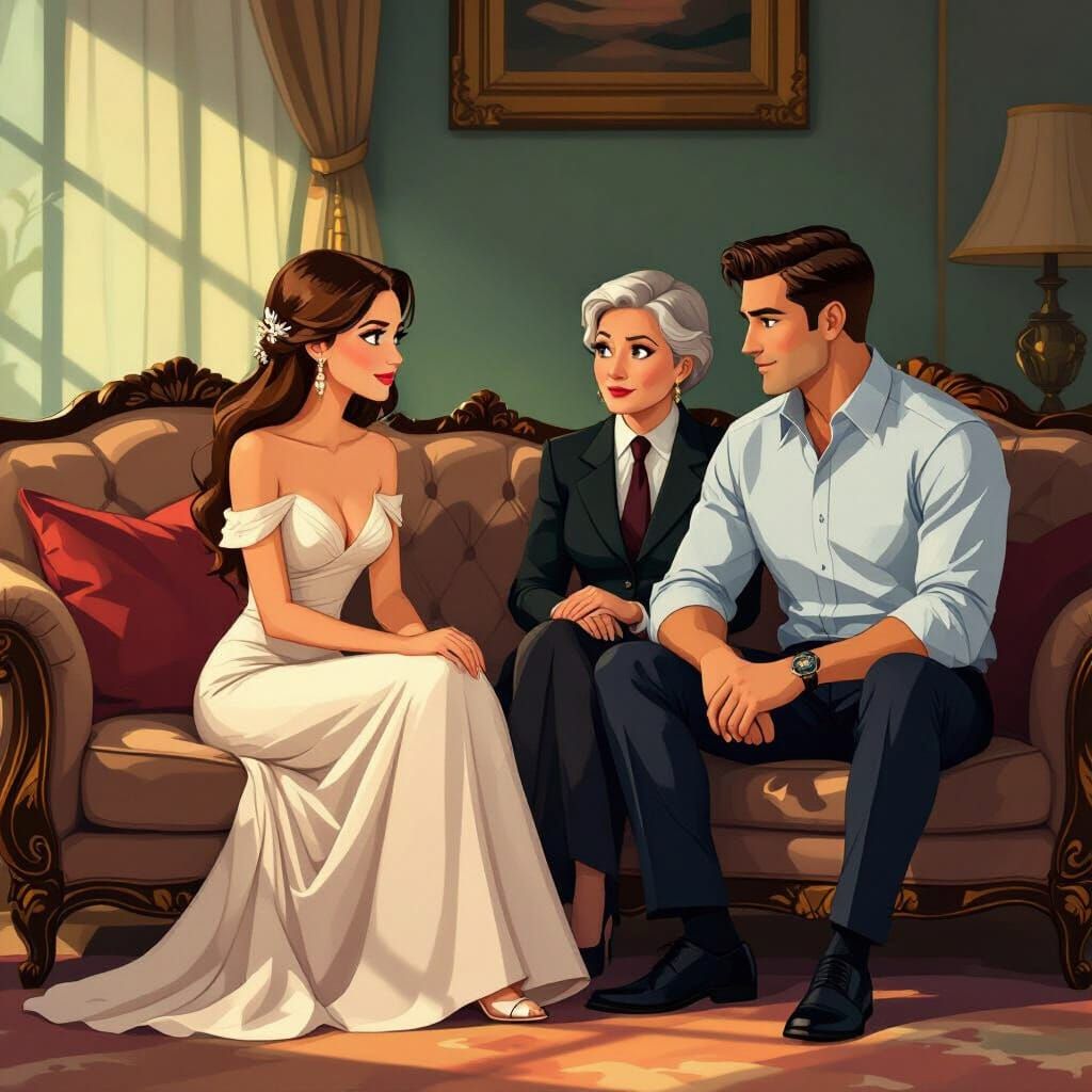 Couple Discusses Marriage With Disapproving Parents in Carto...