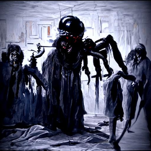 Night Terror Creature in Dark Room: Oil Painting