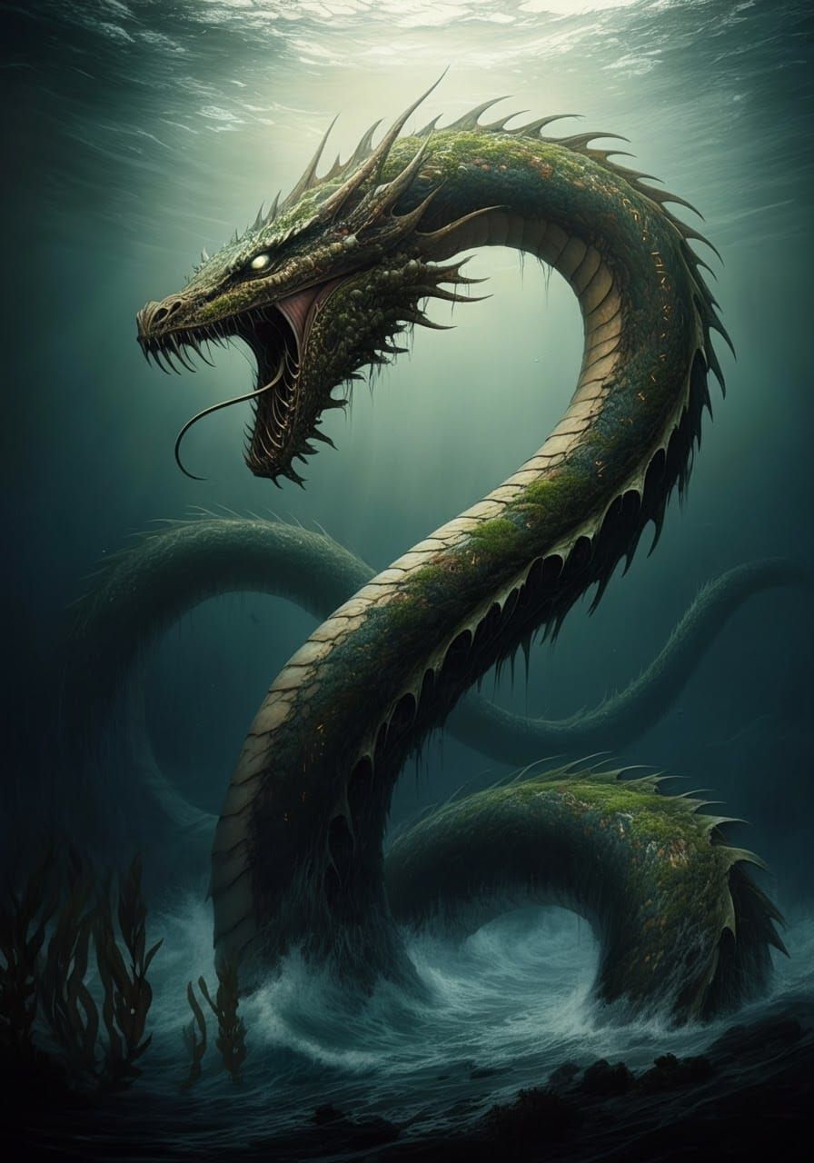 Jörmungandr Emerges: A Dark Fantasy Sea Serpent