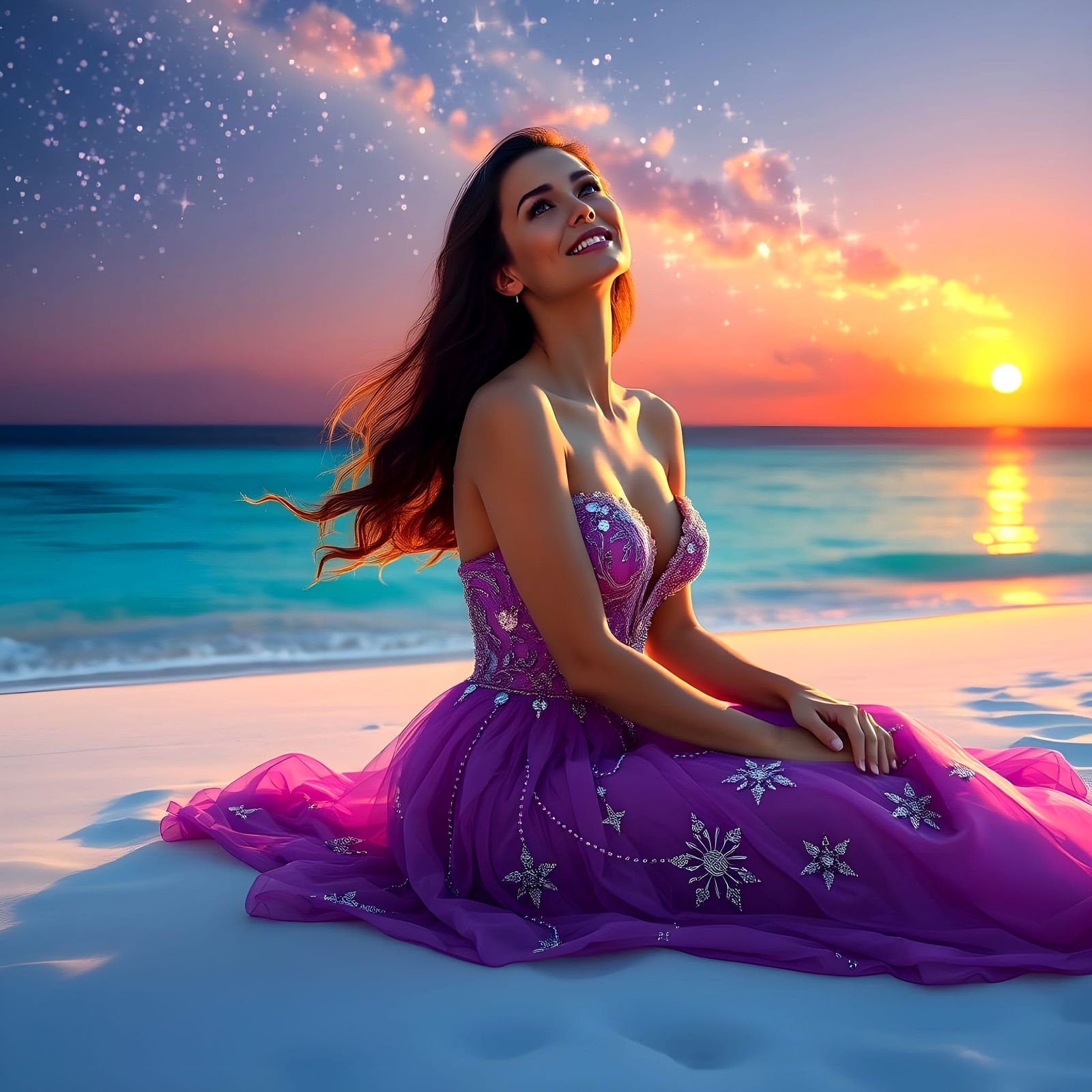 Jennifer Connelly in Dreamy Purple Paradise, Digital Art