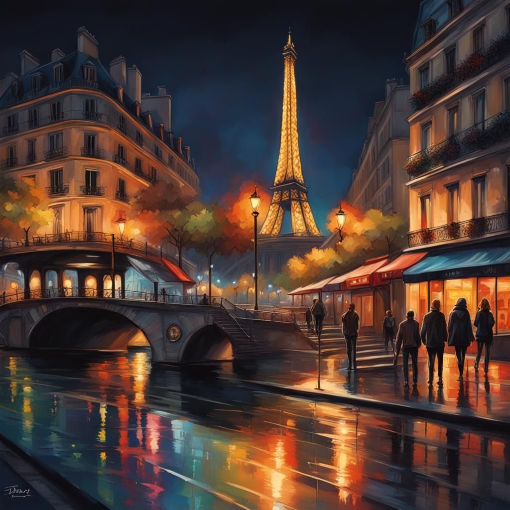 Paris at Night: Hyperrealistic Splash Art