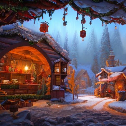 Detailed Matte Painting of Santa's Workshop