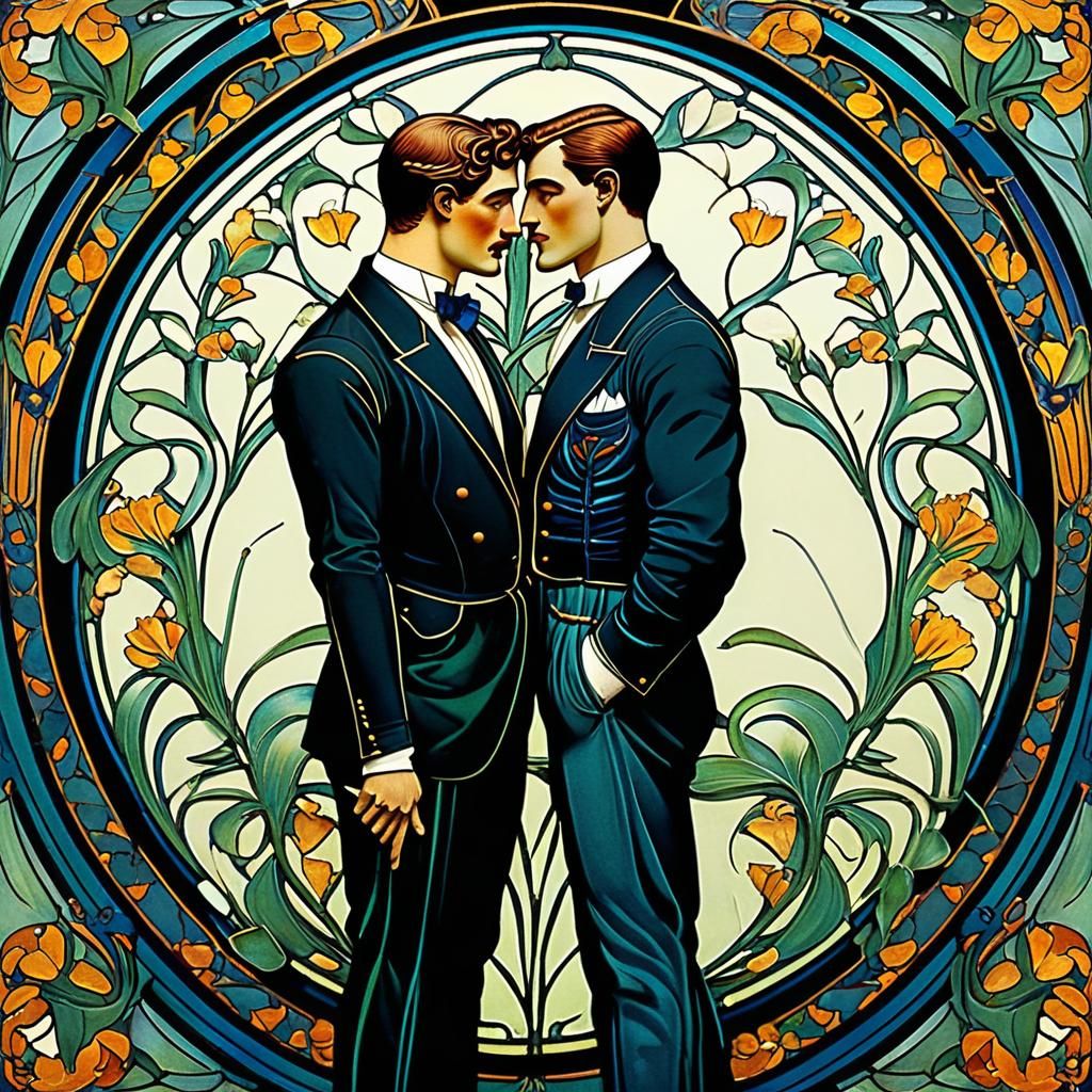 Art Nouveau: Masculine Lovers Embrace