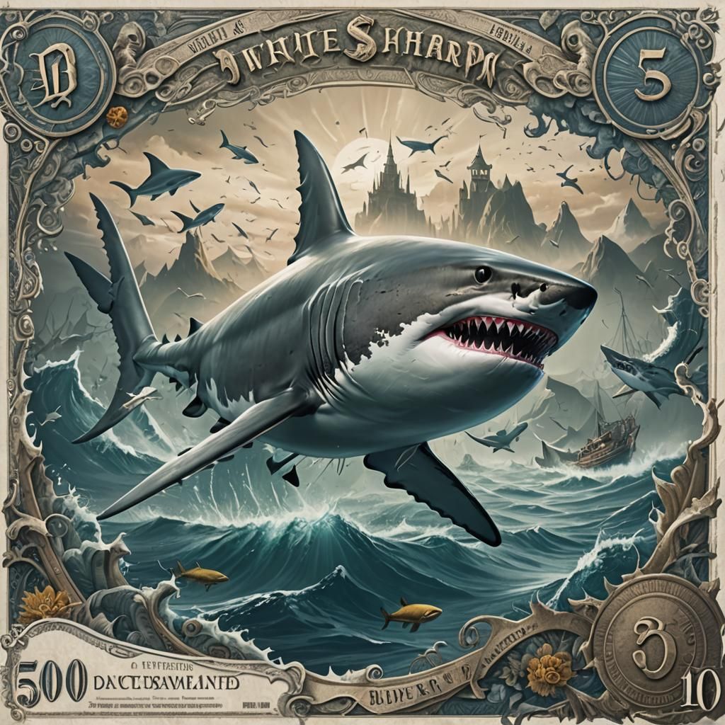 Great White Shark Fantasy Banknote Art