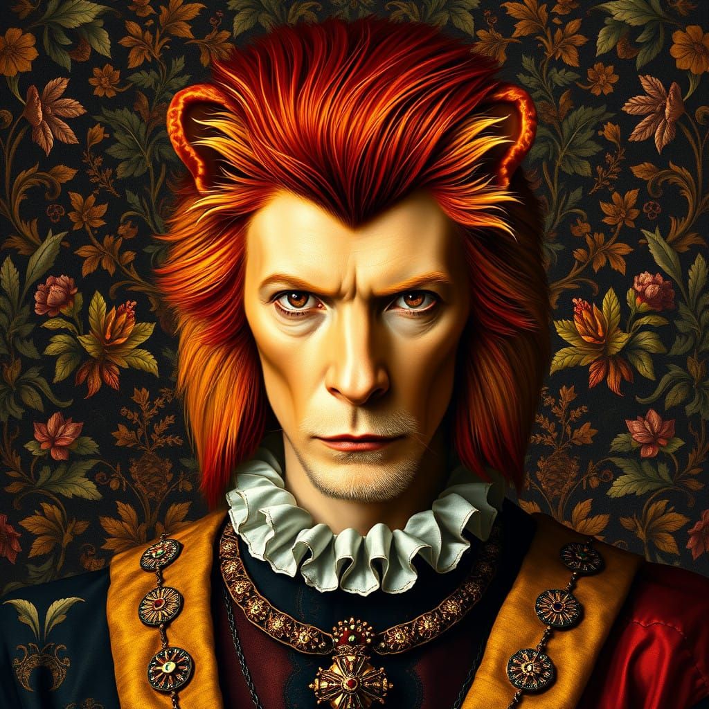 Regal Lion King David Bowie Renaissance Portrait