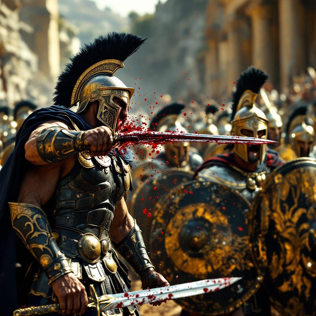 Spartan Warriors Clash at Thermopylae: Epic Matte Painting