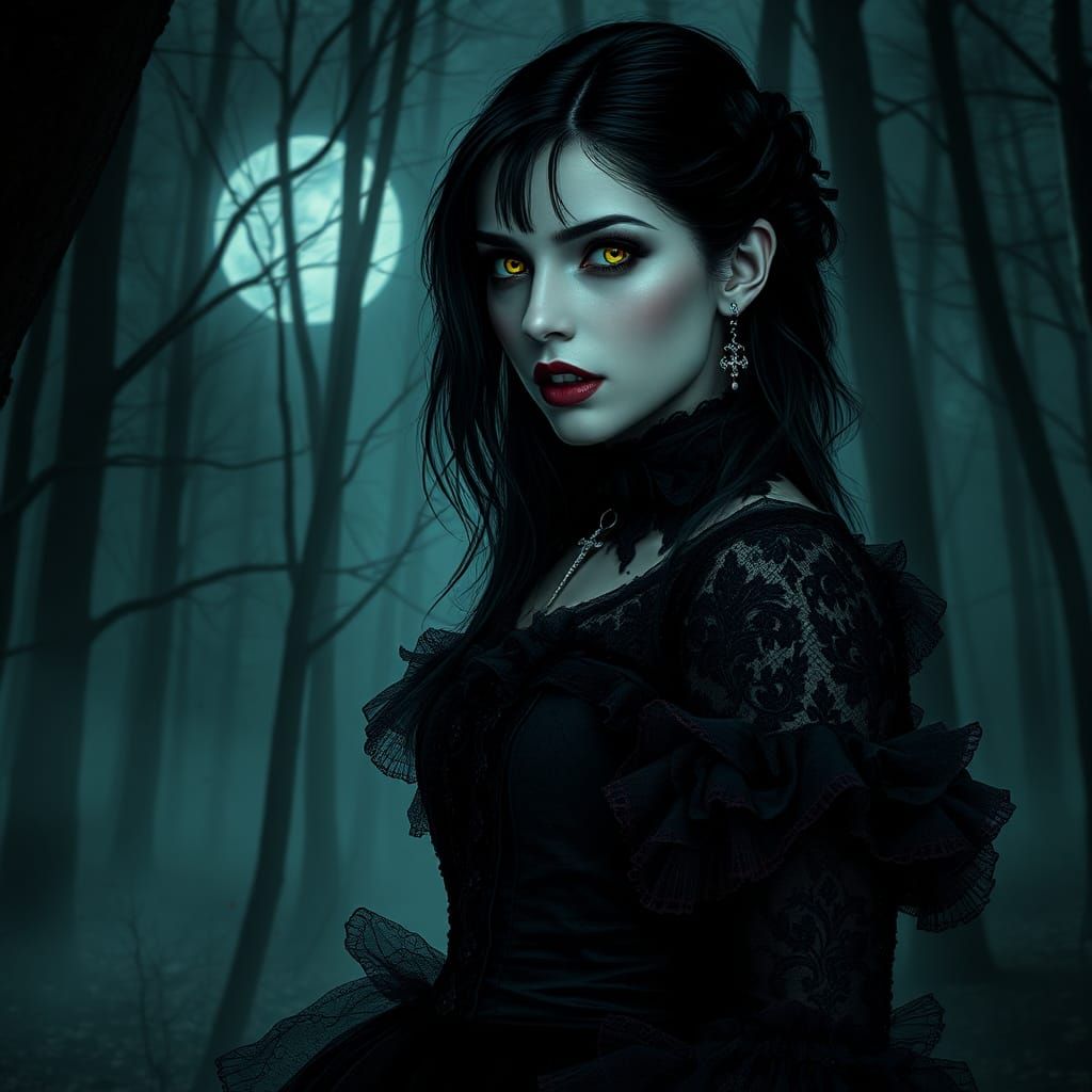 Vampire Hunter in Mist Shrouded Forest: Hyperrealistic Gothi...