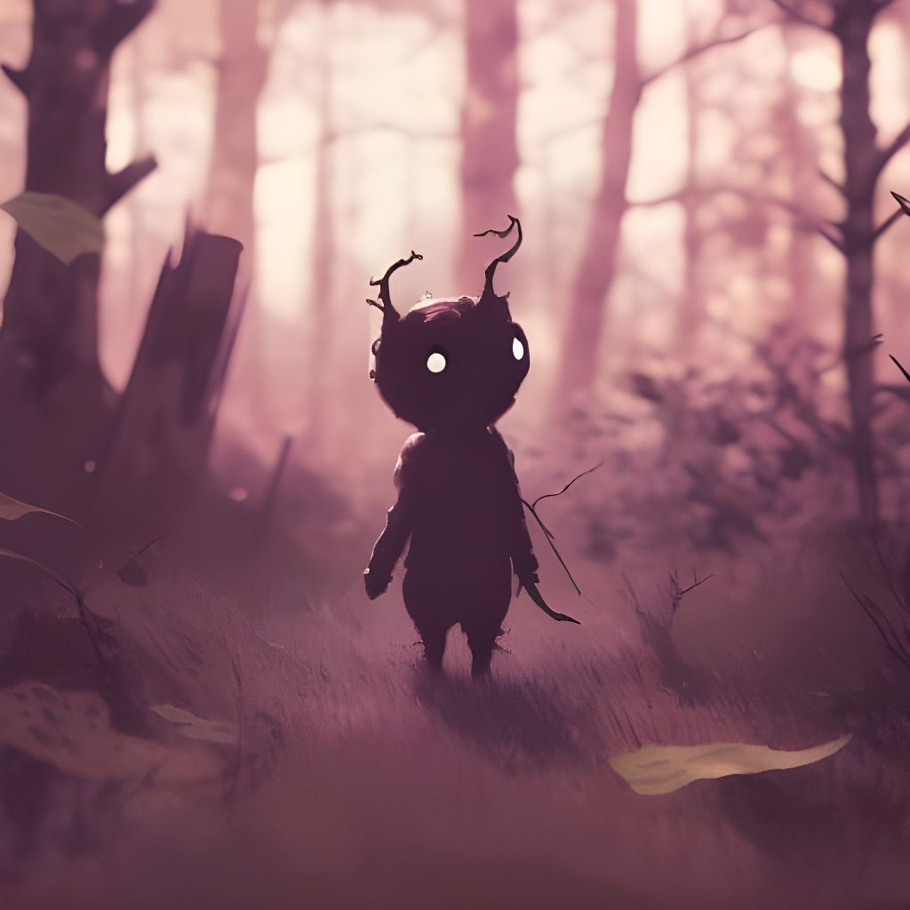 Cute Shadow Monsters in Forest: Digital Illustration