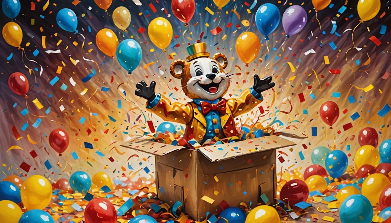 Joyful Jack-in-the-Box Explosion in Vibrant Oil Painting