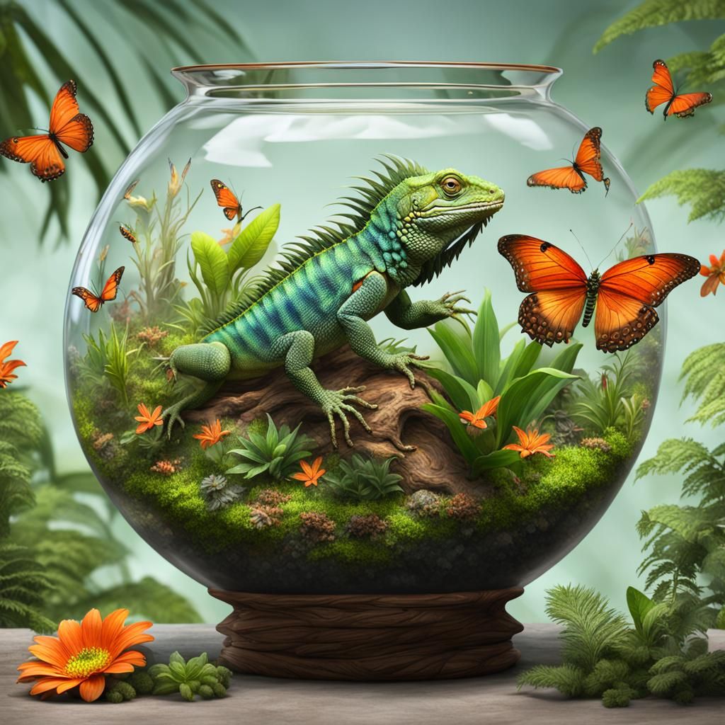 Spectacular Terrarium with Butterflies and Iguana in UHD