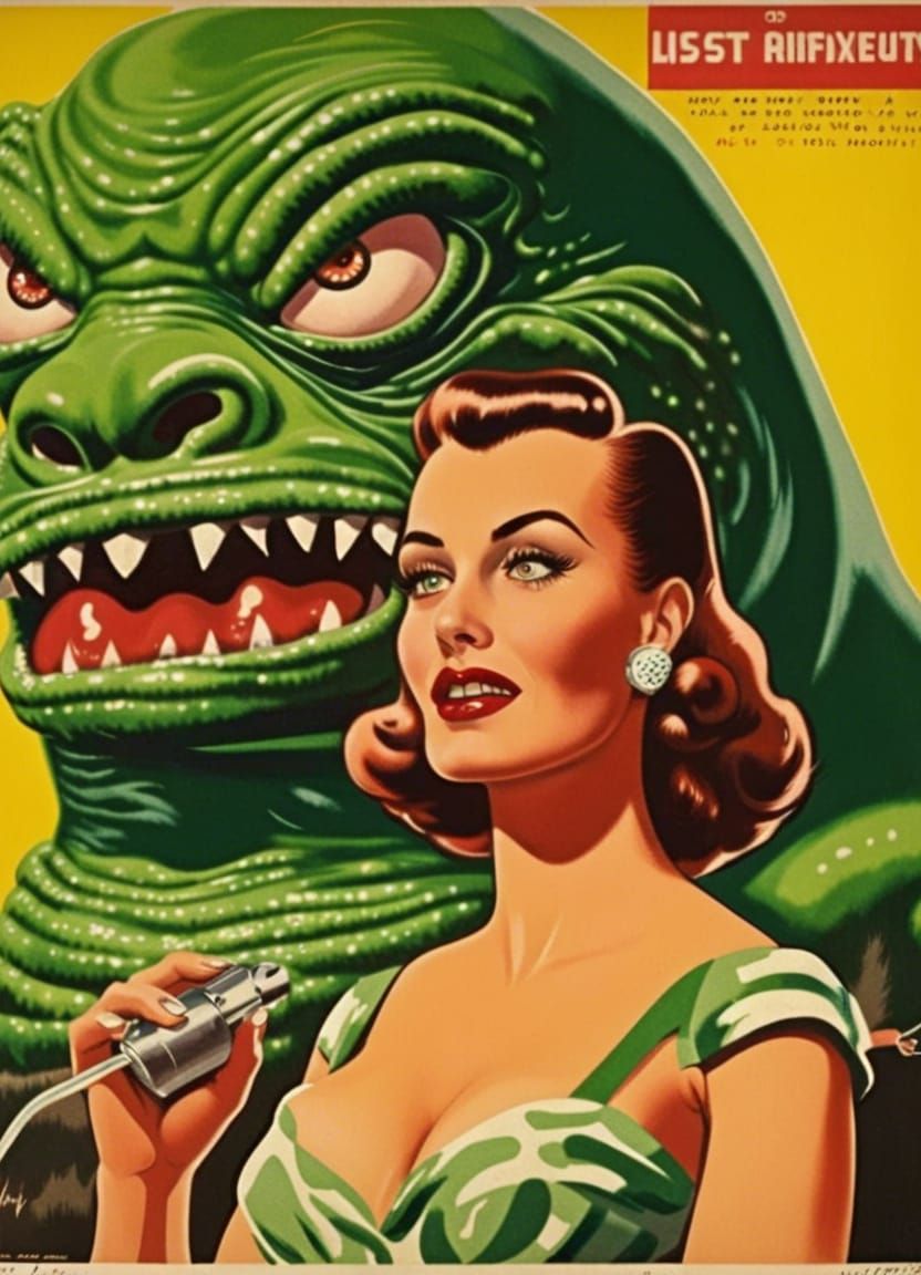B-Movie Poster: Glamorous Woman and Slimy Monster