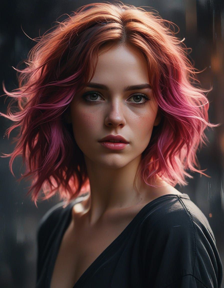 Somber Redhead in Moody, Vibrant Dark Colors