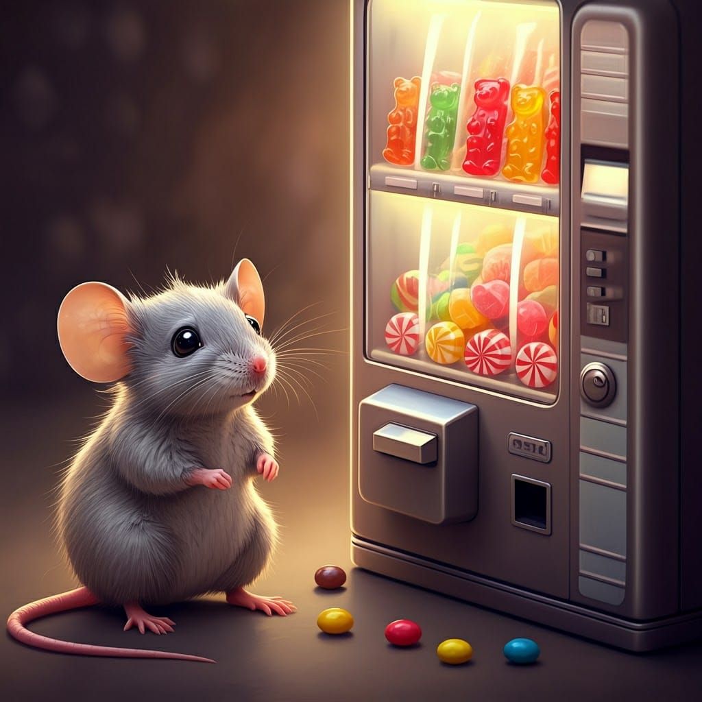 Mouse and Candy Vending Machine in Whimsical Style