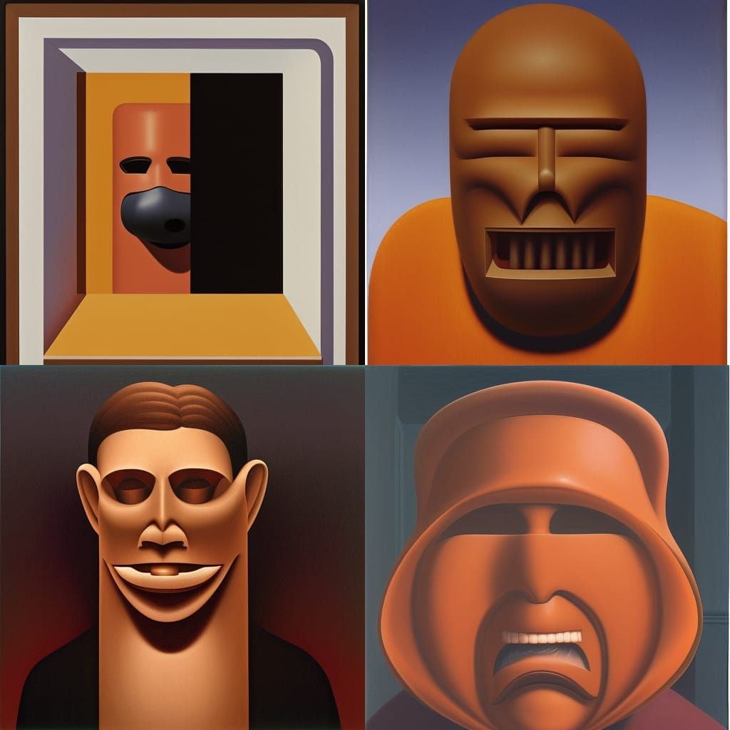 Man in Halloween Mask, in Tooker Style