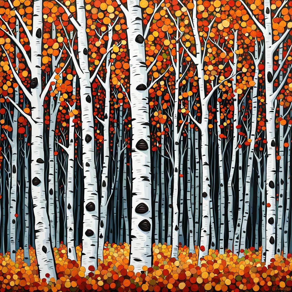 Christmas Pandemonium in Dead Birch Tree Forest, Impasto