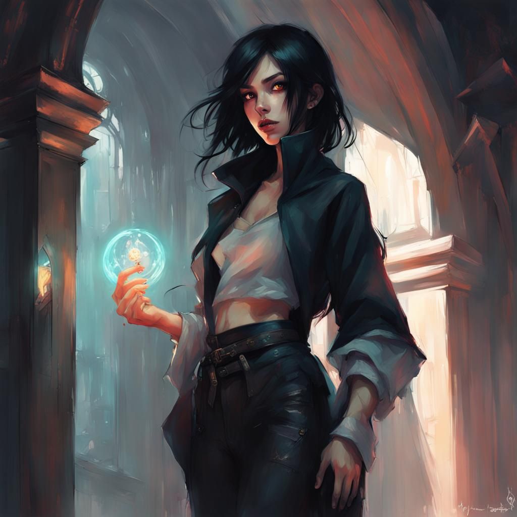 Gothic Thief Casting Magic Spell, Fantasy Art