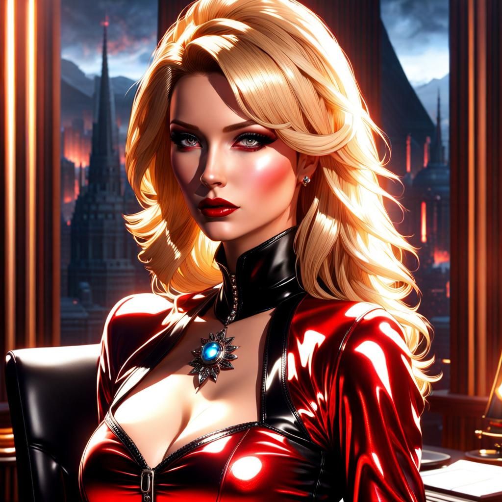 Gothic Blond Woman in Latex Lingerie