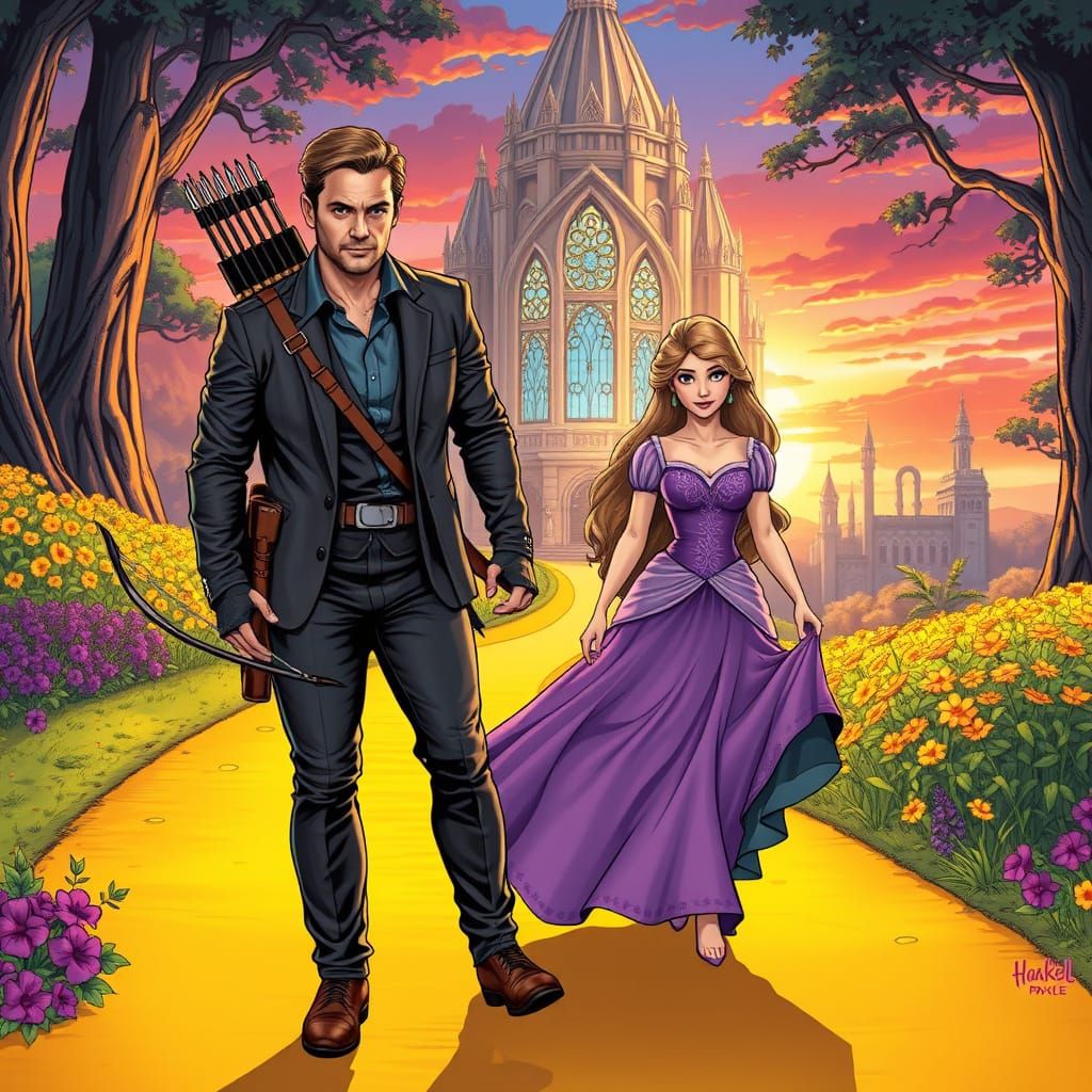 Hawkeye and Rapunzel on the Yellow Brick Road
