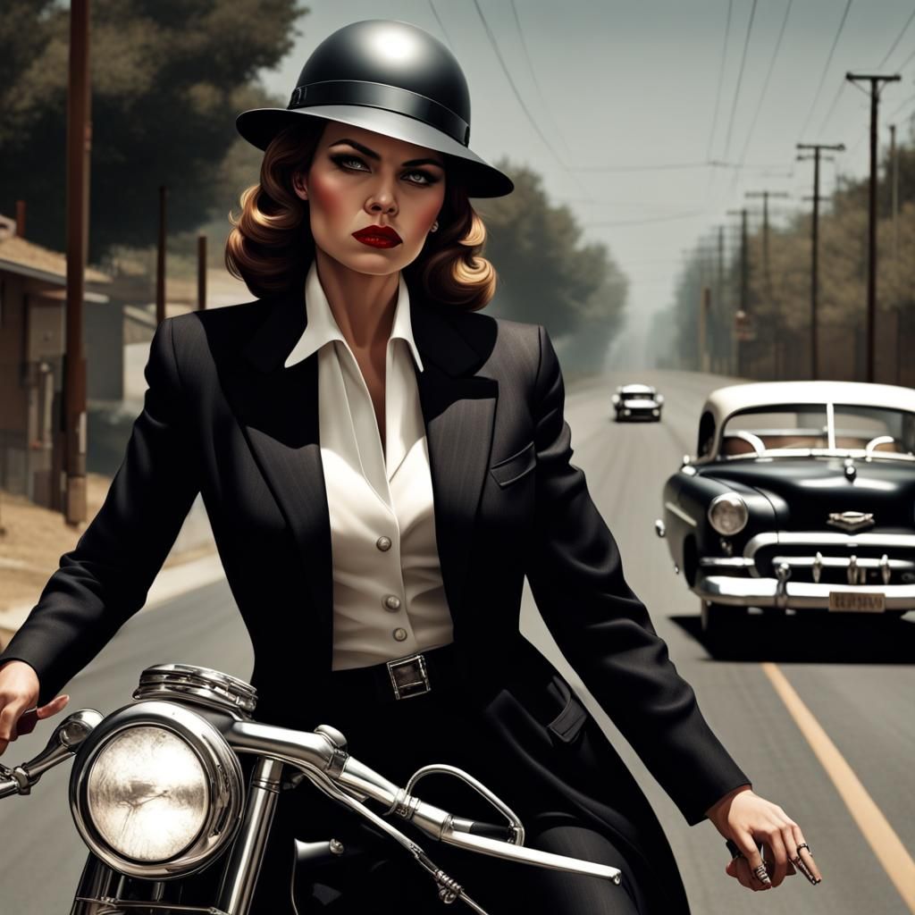 Powerful Female Mafia Boss in Film Noir Style