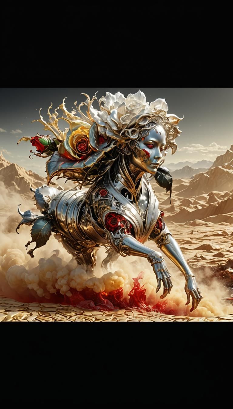 Iridescent Rose with Dripping Blood: Digital Matte Painting