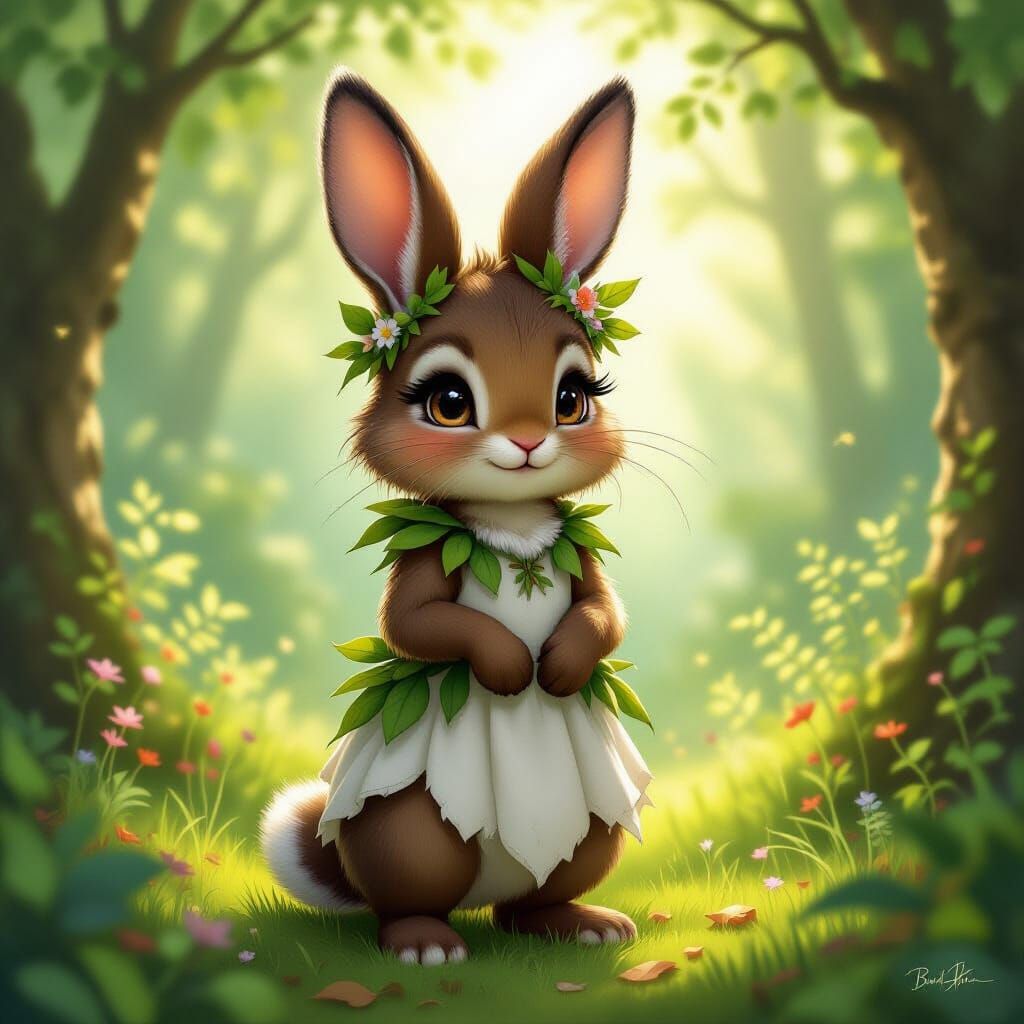 Bunny Dryad in Sun-Dappled Forest