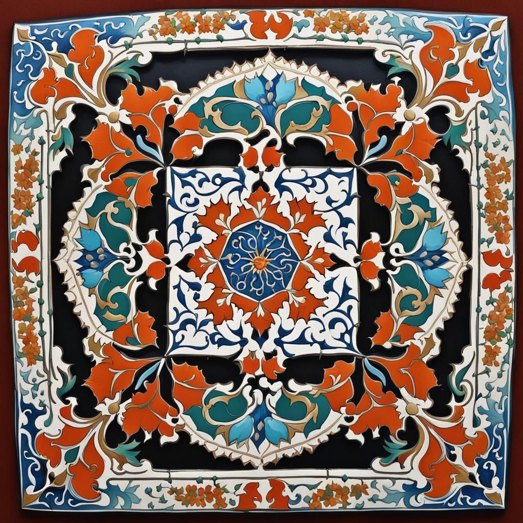 Symmetrical Ottoman Tile Decorations in Tezhip Style