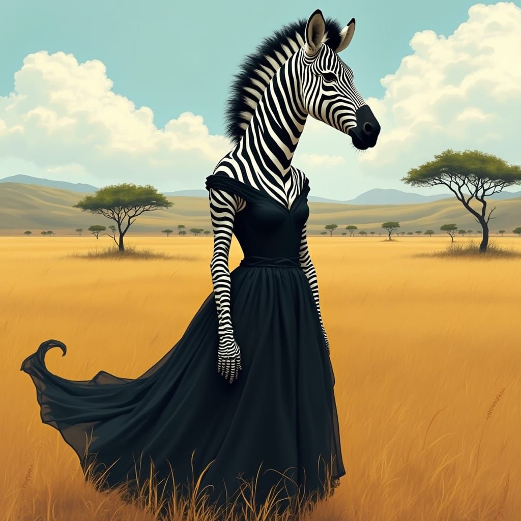 Surreal Savannah Goddess in Bold Brushstrokes