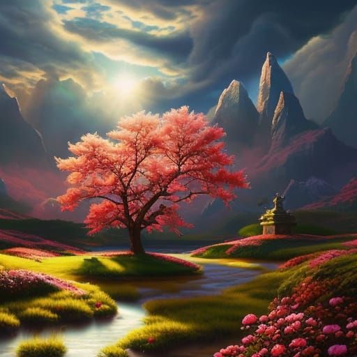 Heart-Shaped Cherry Tree in Golden Hour Light