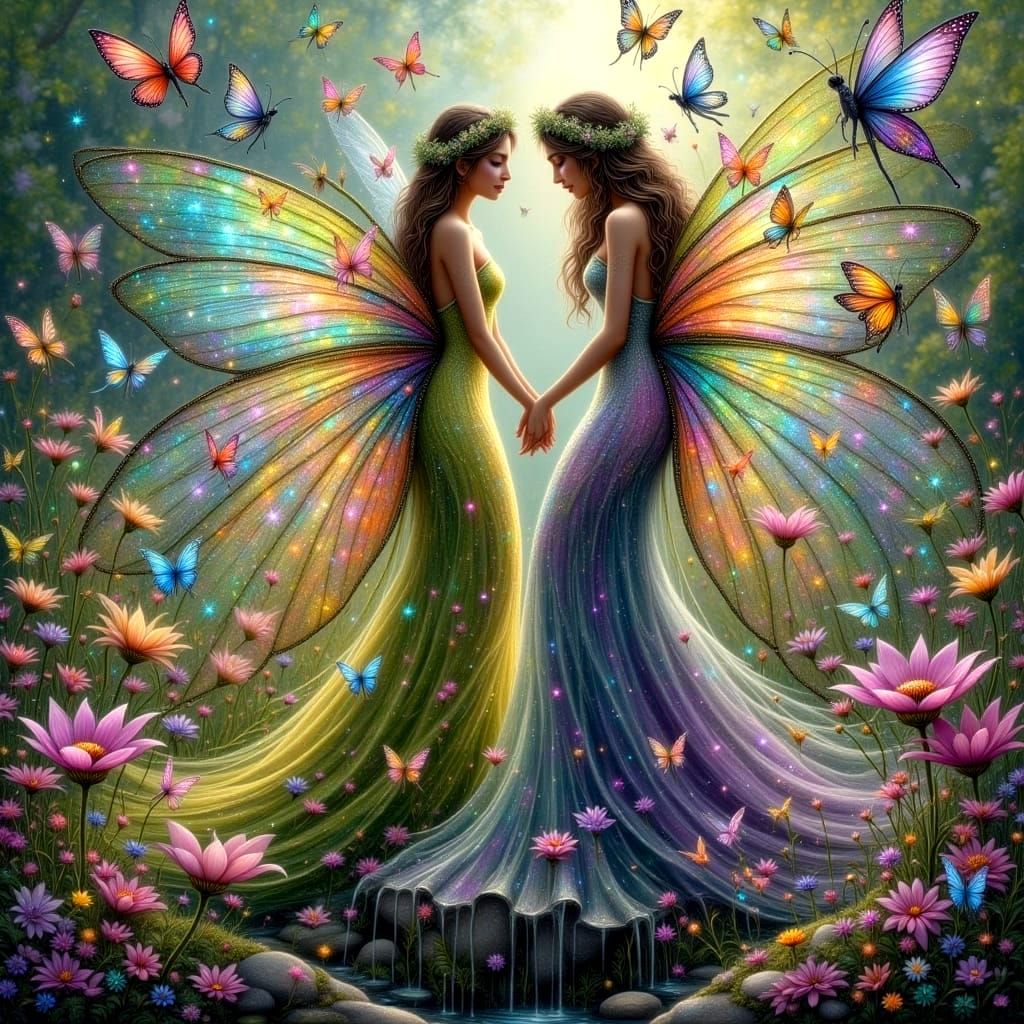 Butterfly Fairies Dancing in Wildflower Meadow