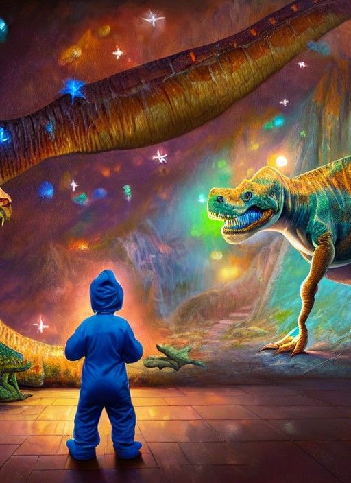 Sad Boy in Dinosaur Costume with Ice Cream