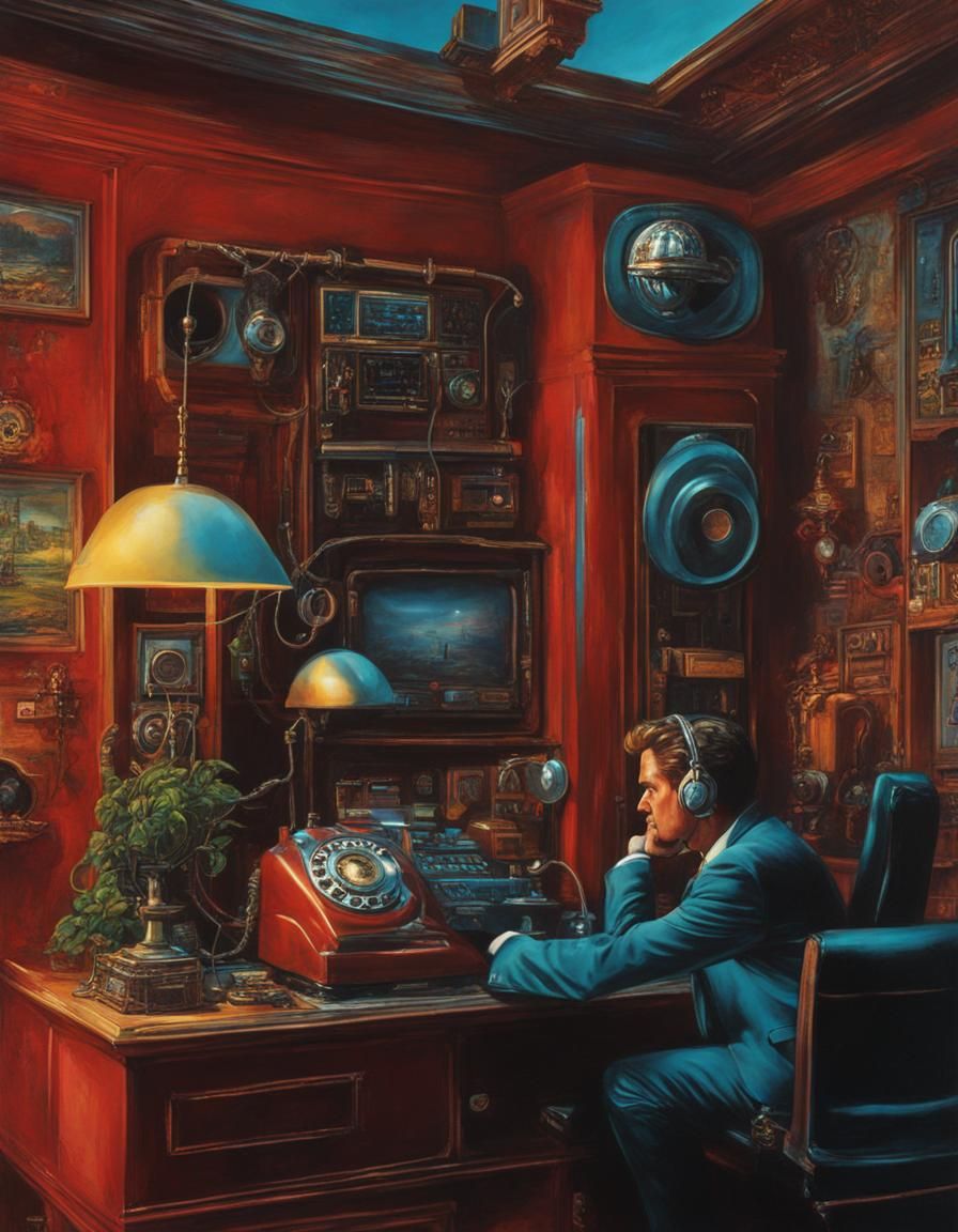 Retro-Futuristic Portrait Hanging on the Telephone