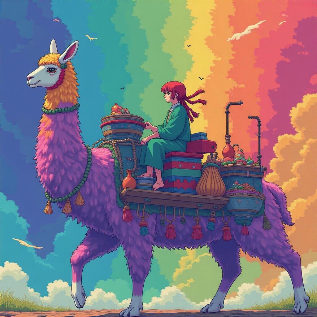 Psychedelic Llama Chef Adventure in Pixel Art Style
