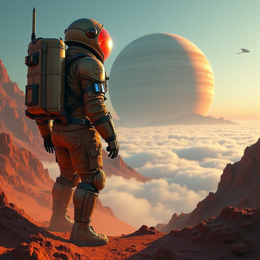 German Space Soldier Explores Titan in Steampunk Style