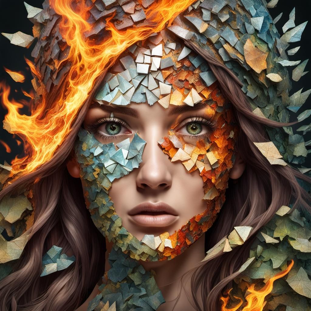 Mosaic Earth and Fire Woman Portrait
