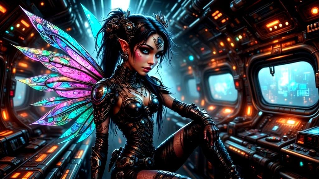 Indian Cyborg Fairy Punk Astronaut in Retro Rocket