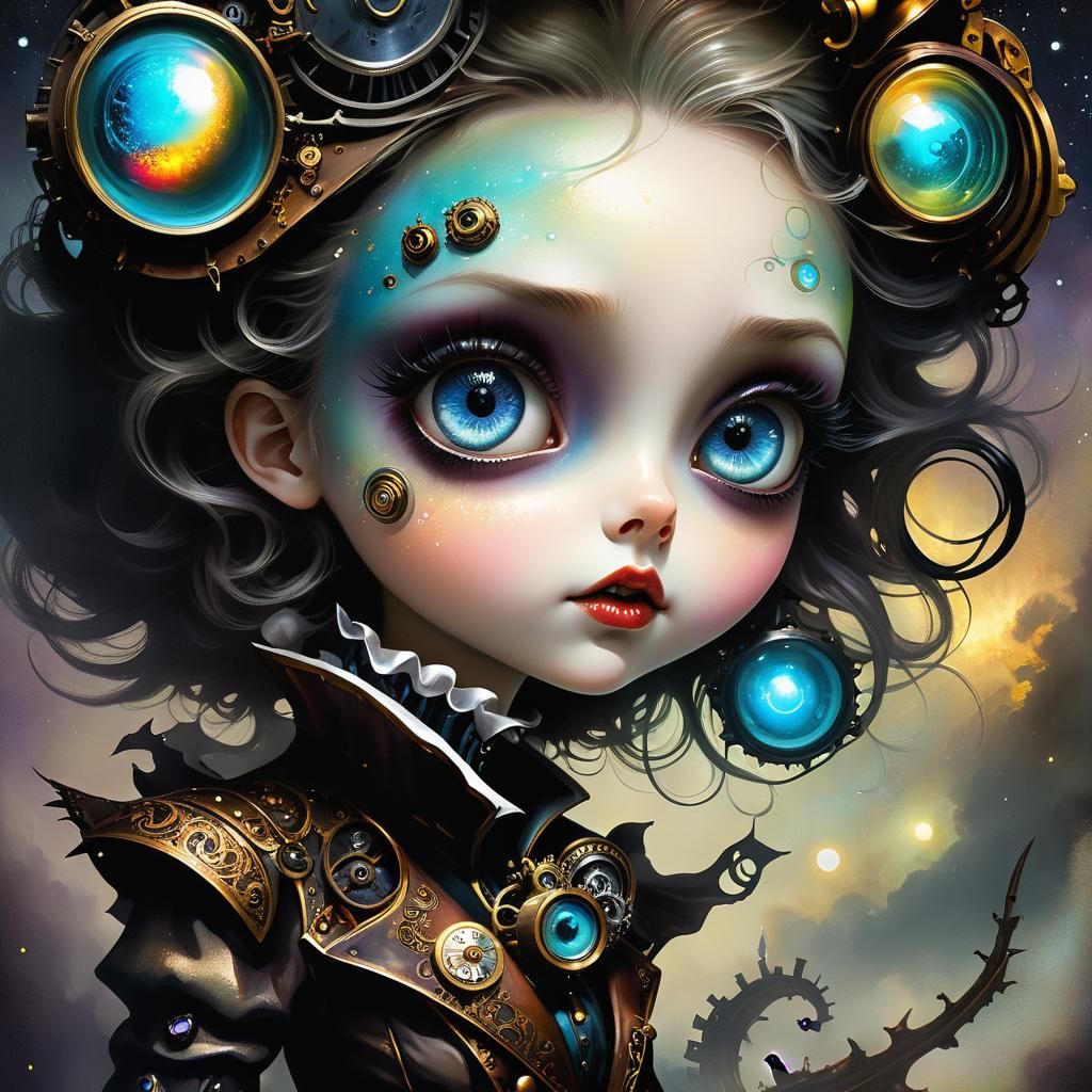 Iridescent Steampunk Occult Writings in Watercolor Style