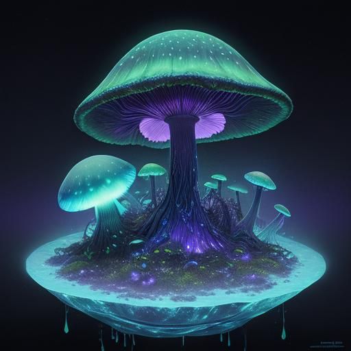 Bioluminescent Alien Mushrooms in Ethereal Fantasy Landscape