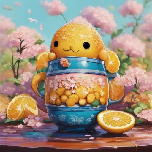 Vibrant Whimsical Figure in a Sakura Blossom Wonderland