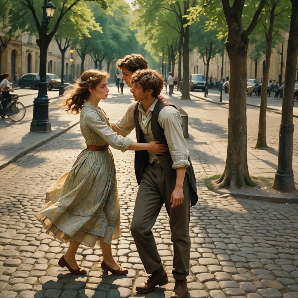 Romantic Paris Street Scene in Impressionist Style