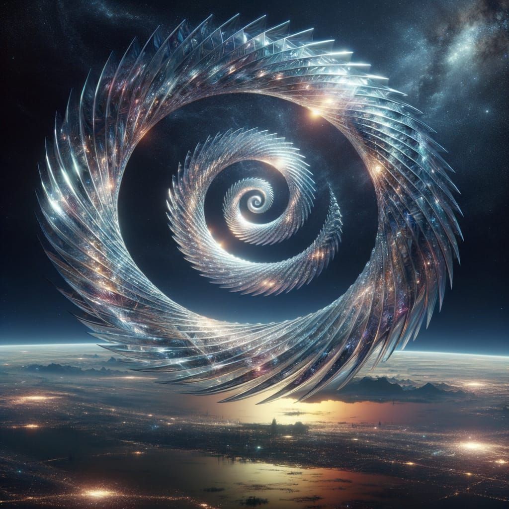 Crystalline Megastructure Spiraling Through Space