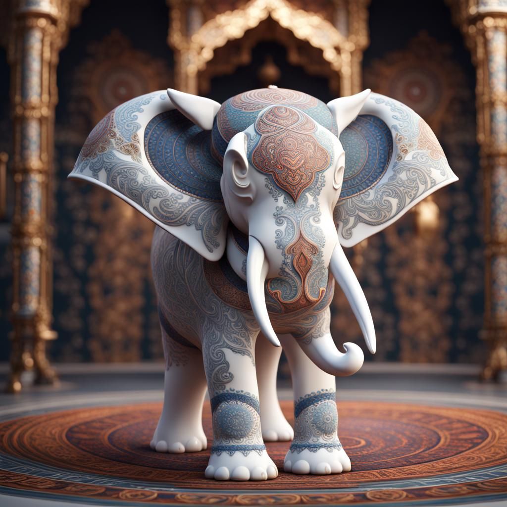 Intricate Mandala Elephant Porcelain Sculpture