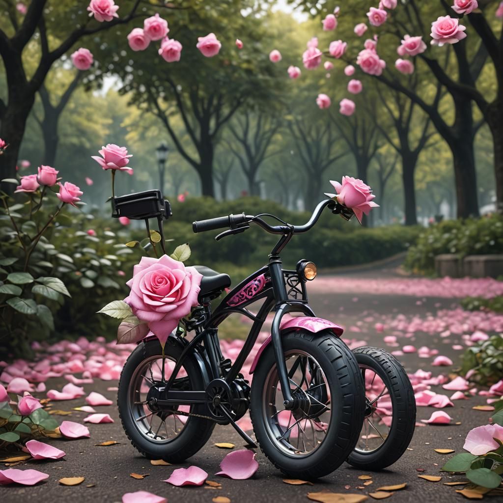 Pink Rose in Miniature Bike: Art Photography