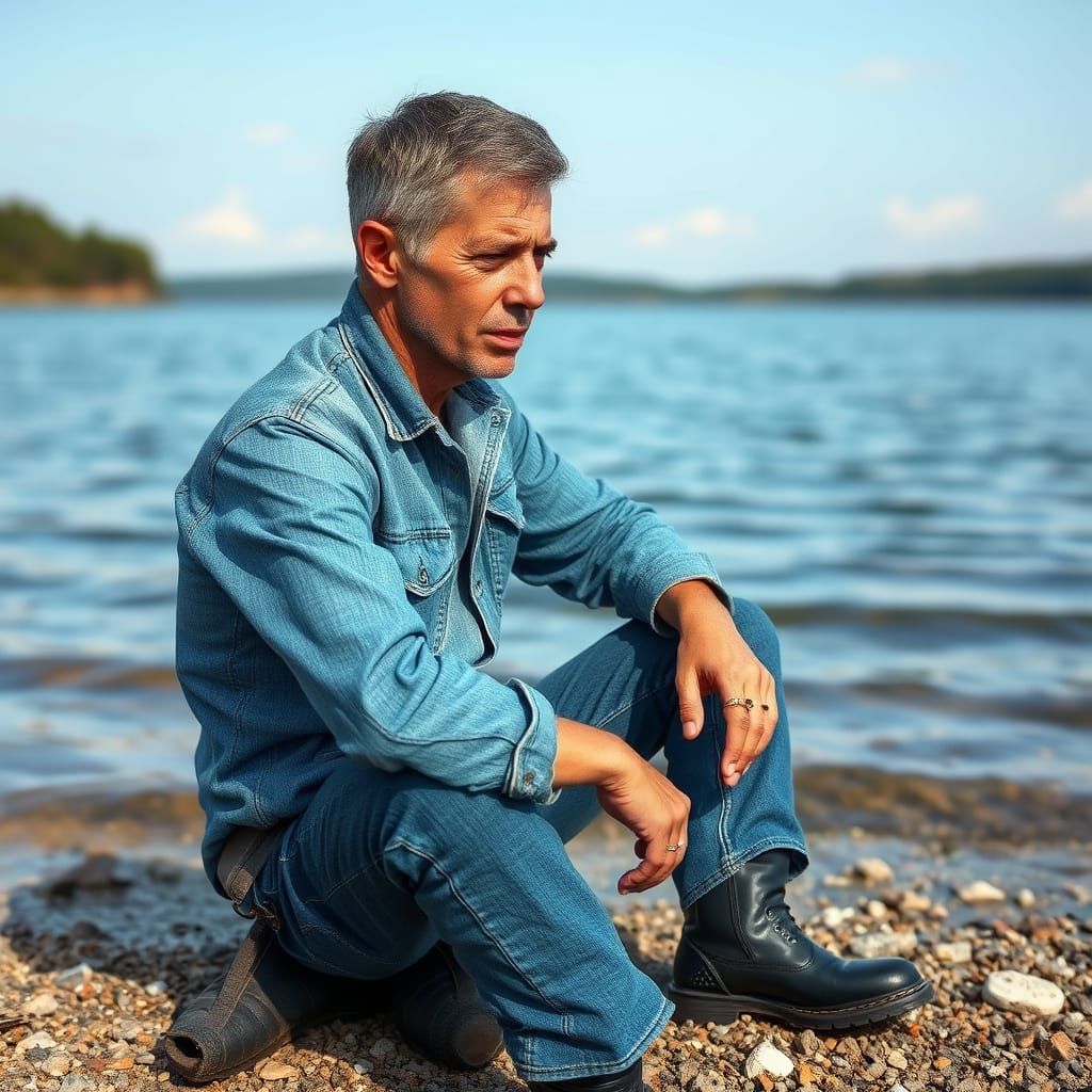 A Determined Man Endures Away from Loved Ones by a Serene La...