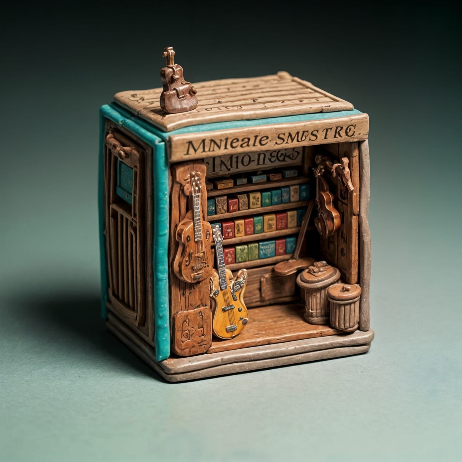 Miniature Music Store with Musical Instruments in Plasticine
