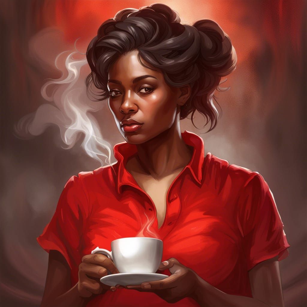 Woman of Color Drinking Coffee, Digital Portrait