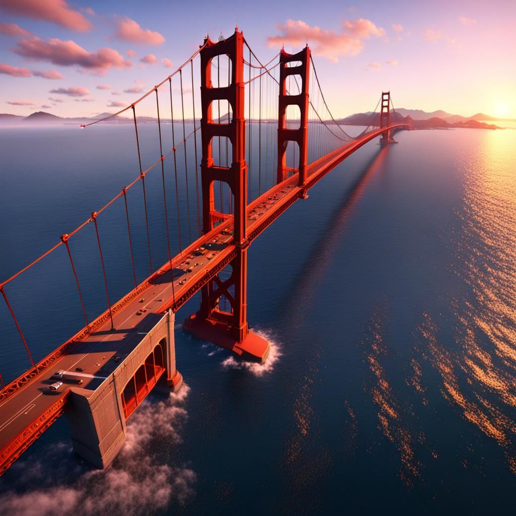 Golden Gate Bridge Sunrise: Detailed Matte Painting
