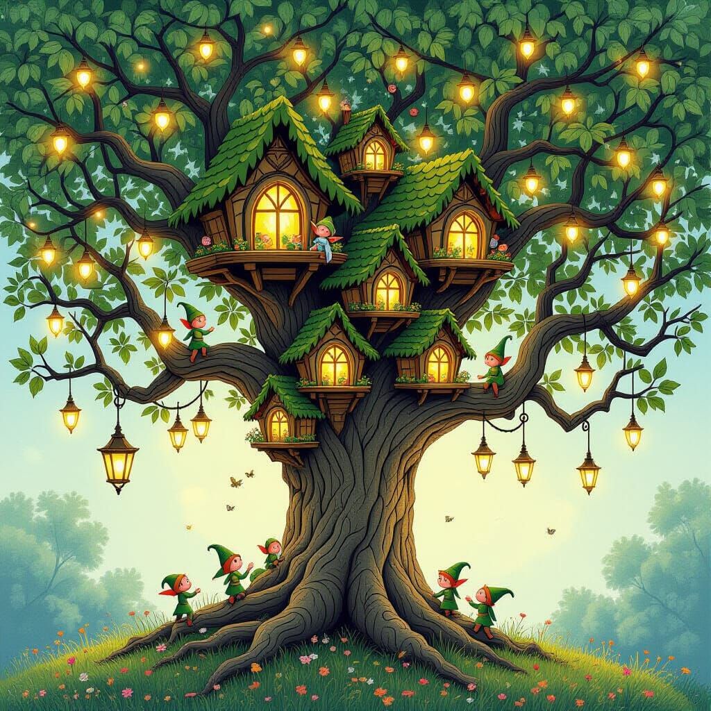 Enchanted Elf Homes in Majestic Lemon Tree