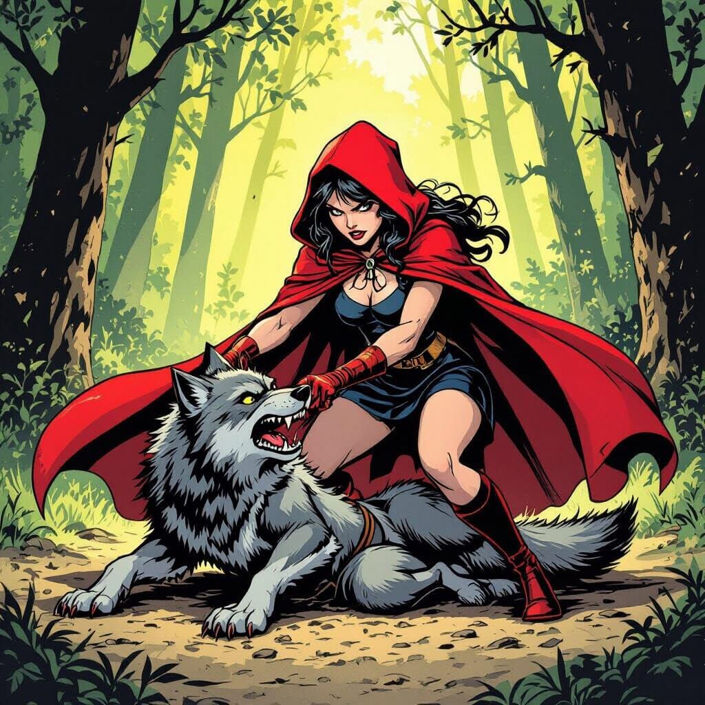 Grumpy Red Riding Hood Defeats Big Bad Wolf in Wrestling Mat...